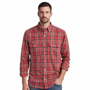 J.Crew Men's Red Plaid Flannel Long Sleeve Casual Button-Down Shirt